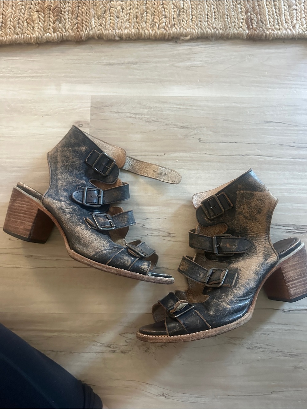 Freebird by Stev Madden Leather Buckle Block Heel Sandals